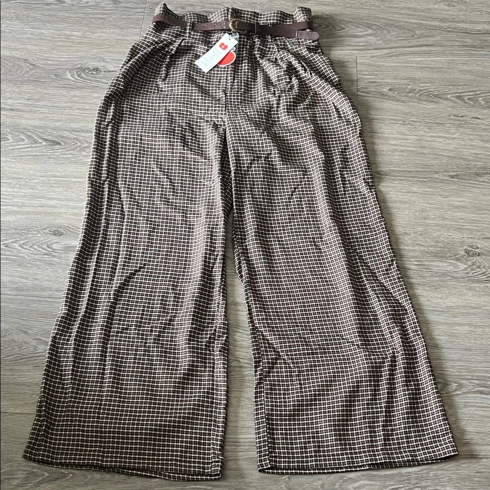 Cider Brown Checkered Wide Leg Pants - Picture 1 of 2